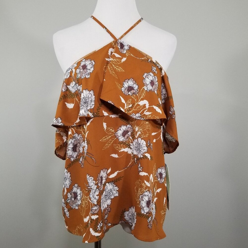 New Iris Los Angeles Cold Shoulder Halter Neck Blouse M Whimsical Boho Top
